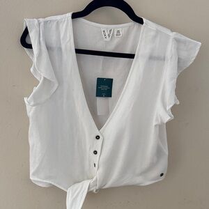 Roxy White V-Neck Blouse with Tie Front
